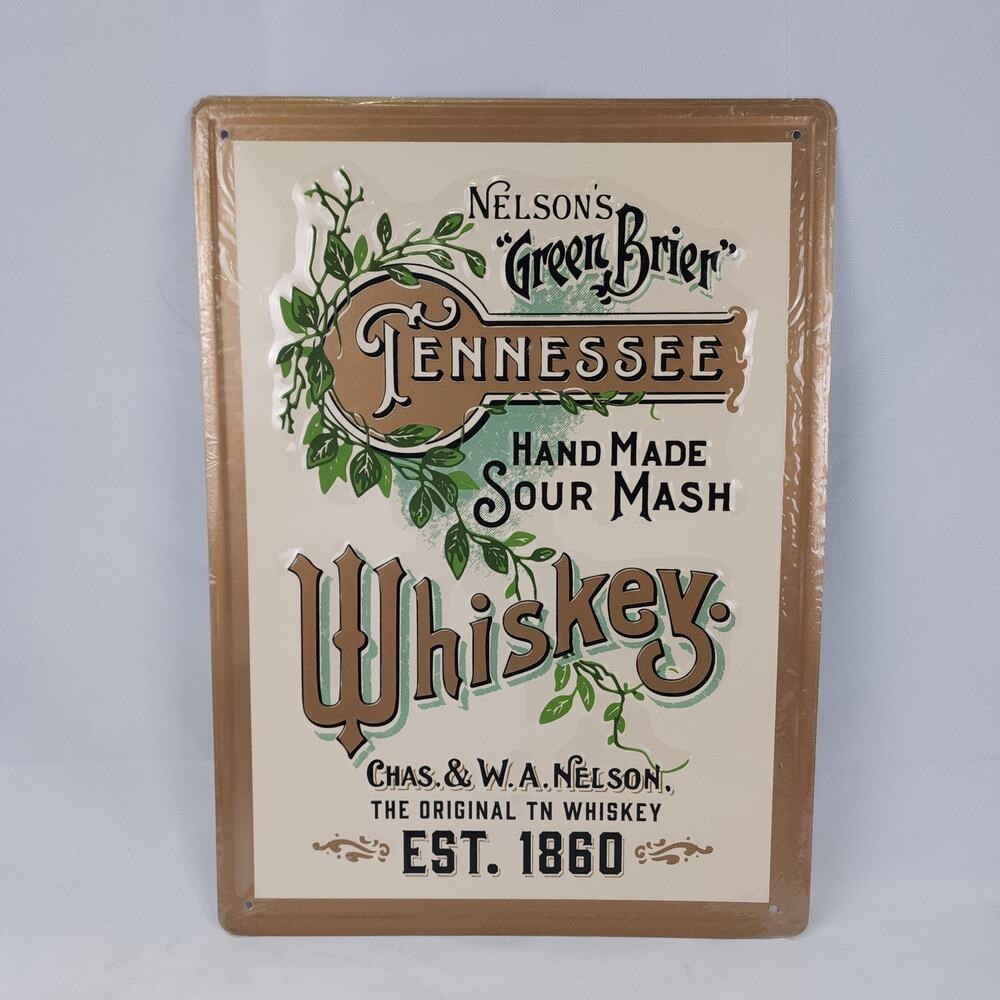 Nelson's Green Brier Tennessee Whiskey Metal Tin Sign Wall Decor Est 1860 New